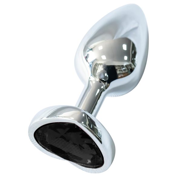Sunfo - Metal Heart-Shaped Anal Plug with Black Gem (Silver)