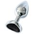 Sunfo - Metal Heart-Shaped Anal Plug with Black Gem (Silver)