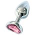 Sunfo - Heart-Shaped Pink Gem Silver Metal Anal Plug
