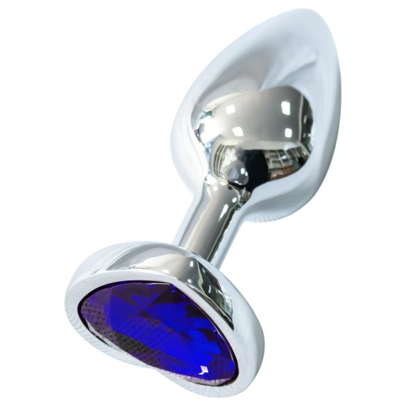 Sunfo - Silver Metal Heart-Shaped Anal Plug with Dark Purple Gem