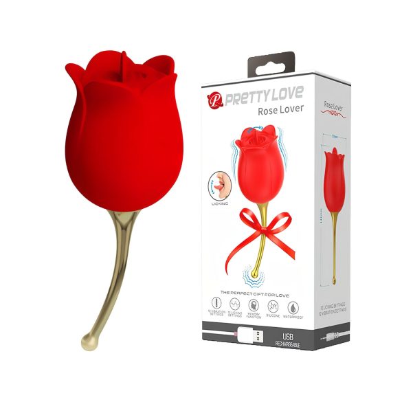 Pretty Love Rose Lover - Tongue 2in1 Clitoral Vibrator (Red)