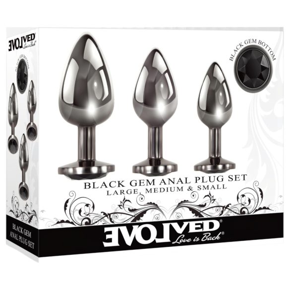 Evolved Black Gem - Metal Anal Plug Set with Black Stone (Silver)