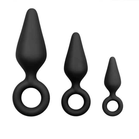 Easytoys - Black 3-Piece Ringed Anal Plug Set