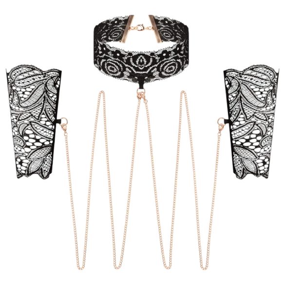 Rosy Gold - Black Collar and Wrist Cuffs