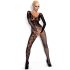 Obsessive F210 - Rose Lace Long-Sleeve Bodysuit - Black (S-L)