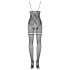 Obsessive F213 - Floral Mesh Catsuit - Black (S-L)