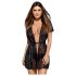 Obsessive Alluria - Lace Robe & Thong Set (Black) - L/XL
