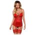 Obsessive Lovica - Lace Garter Top & Thong Set (Red) - L/XL