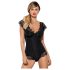 Obsessive Moketta - Black Lace Ruffle Striped Bodysuit