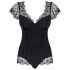 Obsessive Moketta - Black Lace Ruffle Striped Bodysuit