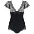Obsessive Moketta - Black Lace Ruffle Striped Bodysuit